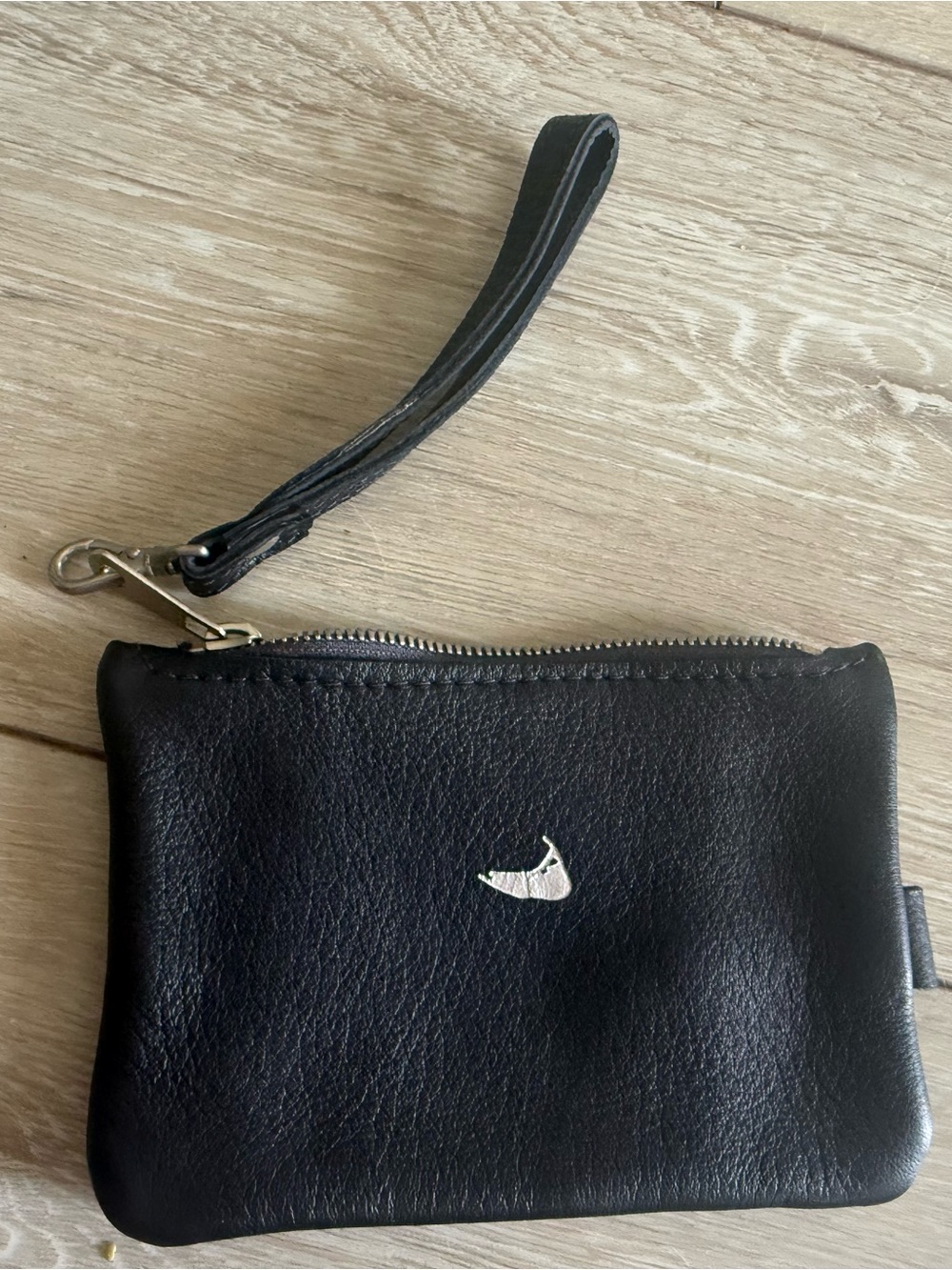 Jack George’s Black Leather Zip Wristlet with Crescent Logo - pocket for phone